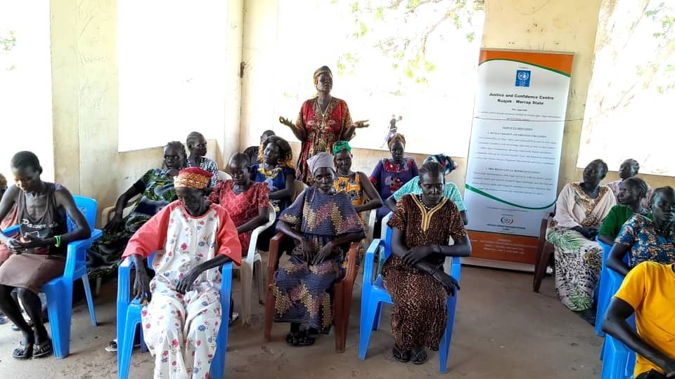 Community participants attending an access to justice outreach session in Warrap State.
